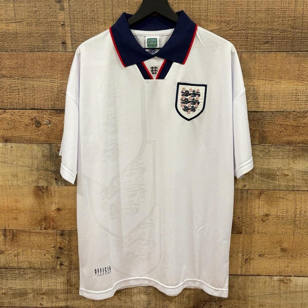 England Jersey Mens Large White Soccer Retro Navy Collar Shirt Score Draw